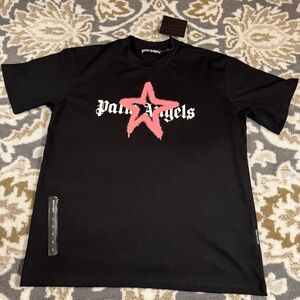 Palm Angels Sprayed Star Pink on Black T-Shirt Men’s Size Large